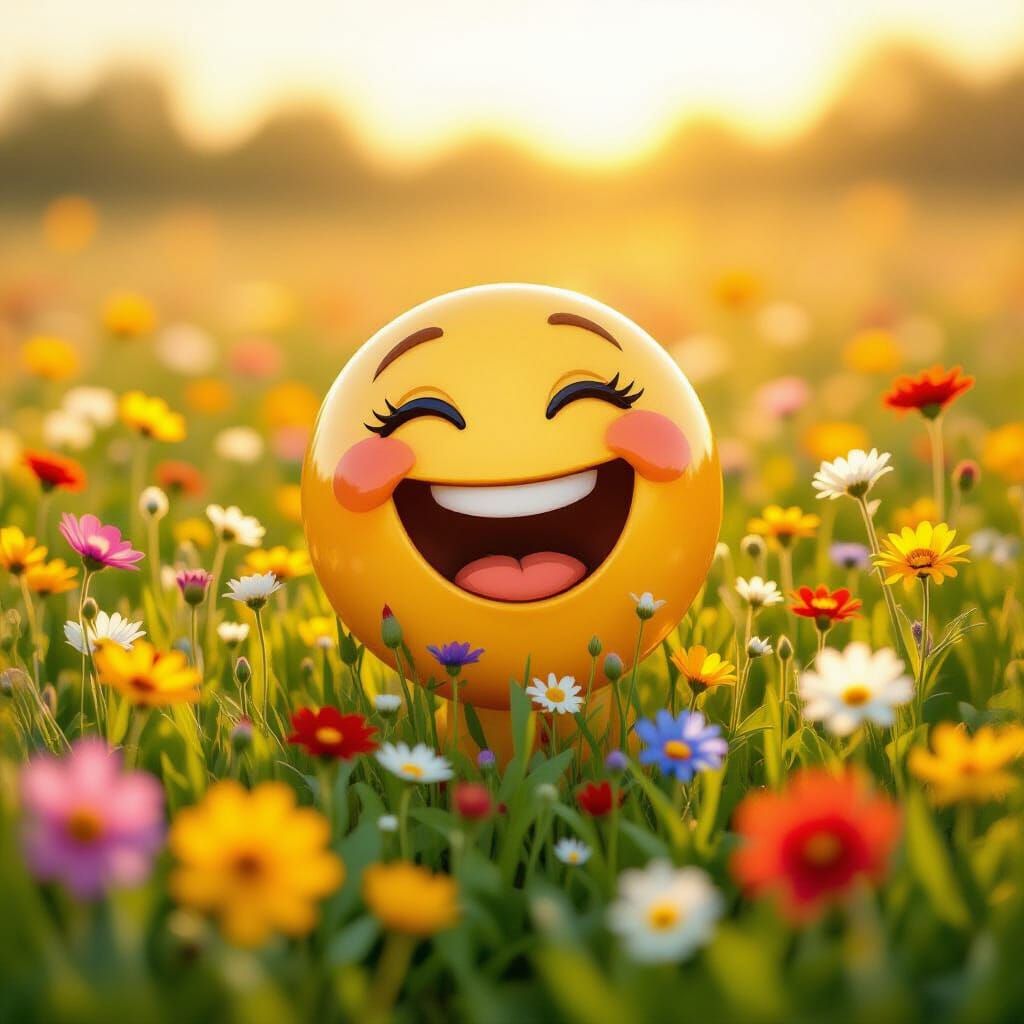 Joyful Watercolor Smiley in Wildflower Field
