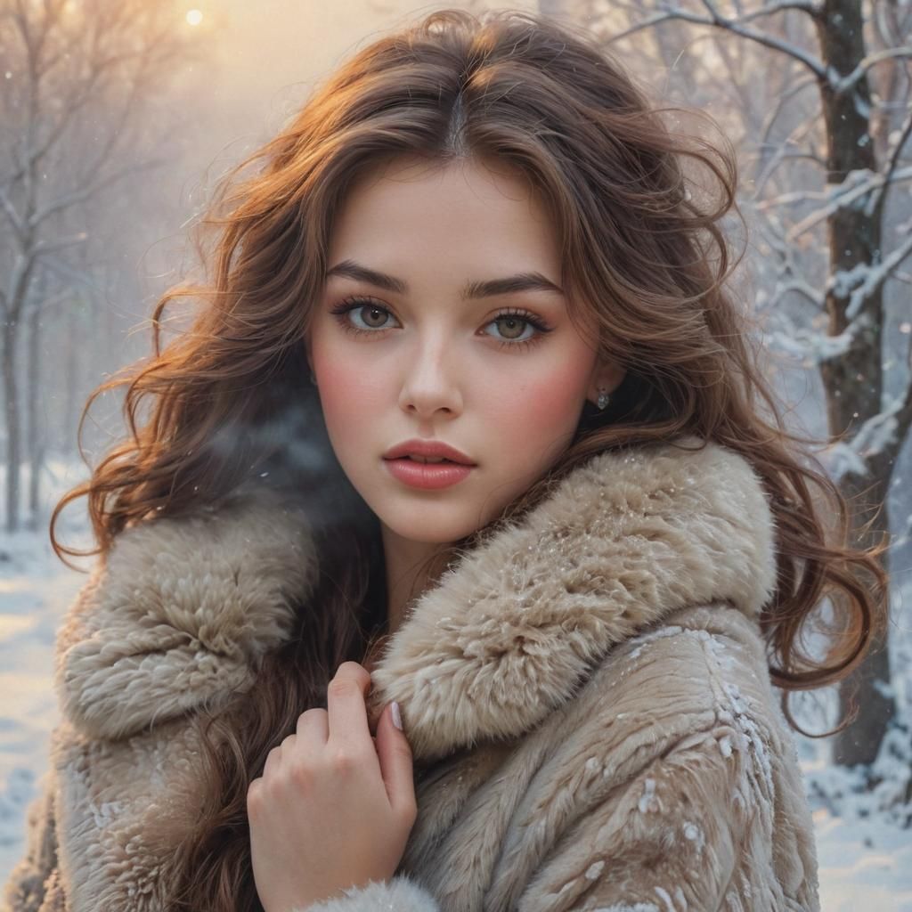 Winter Woman in Fur Coat, Ethereal Fantasy Style