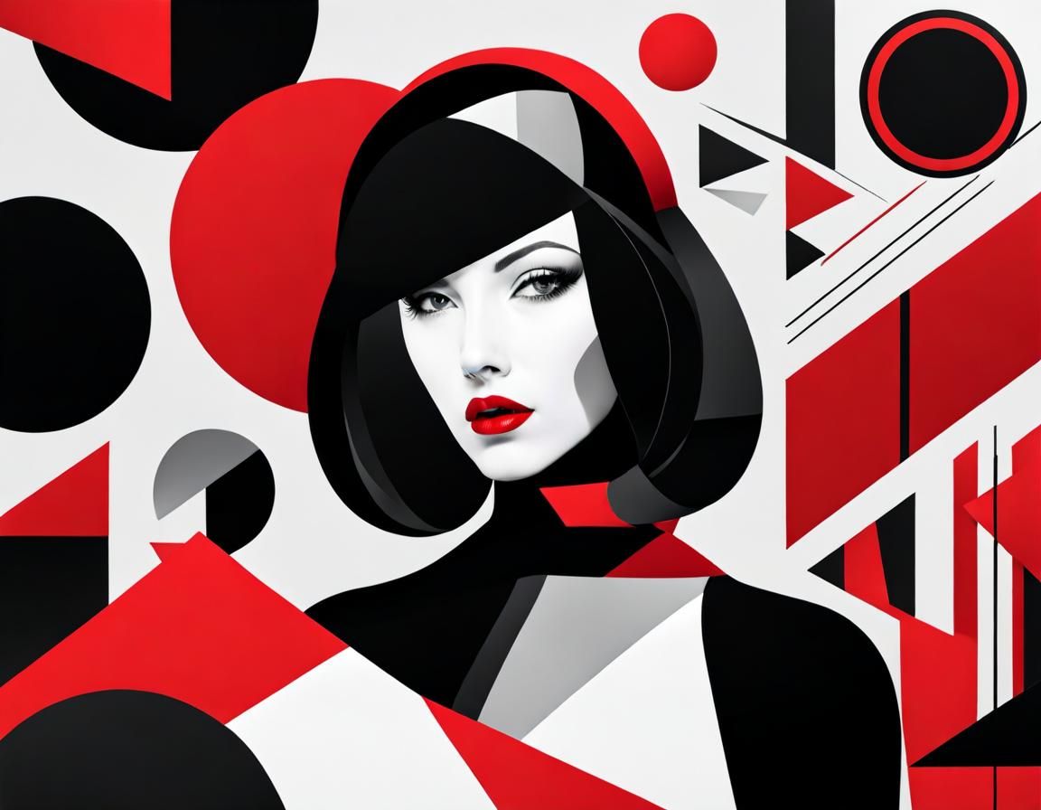Woman with Geometric Forms in Constructivist Style