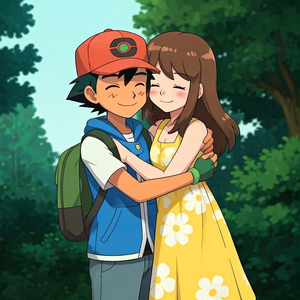 Ash Ketchum Embraced by a Bright Yellow Goddess in the Virid...