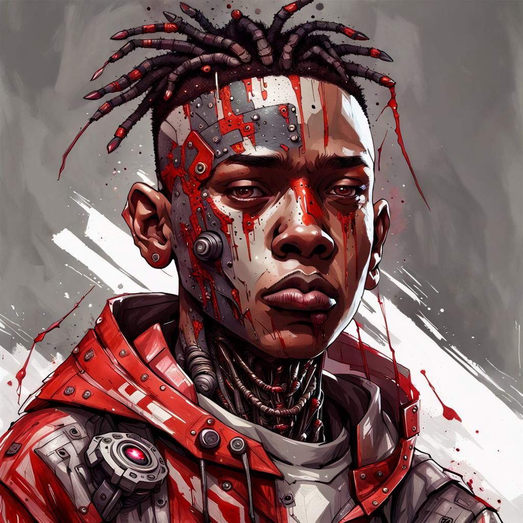 Cyberpunk Cyborg Boy Portrait with Face Implants