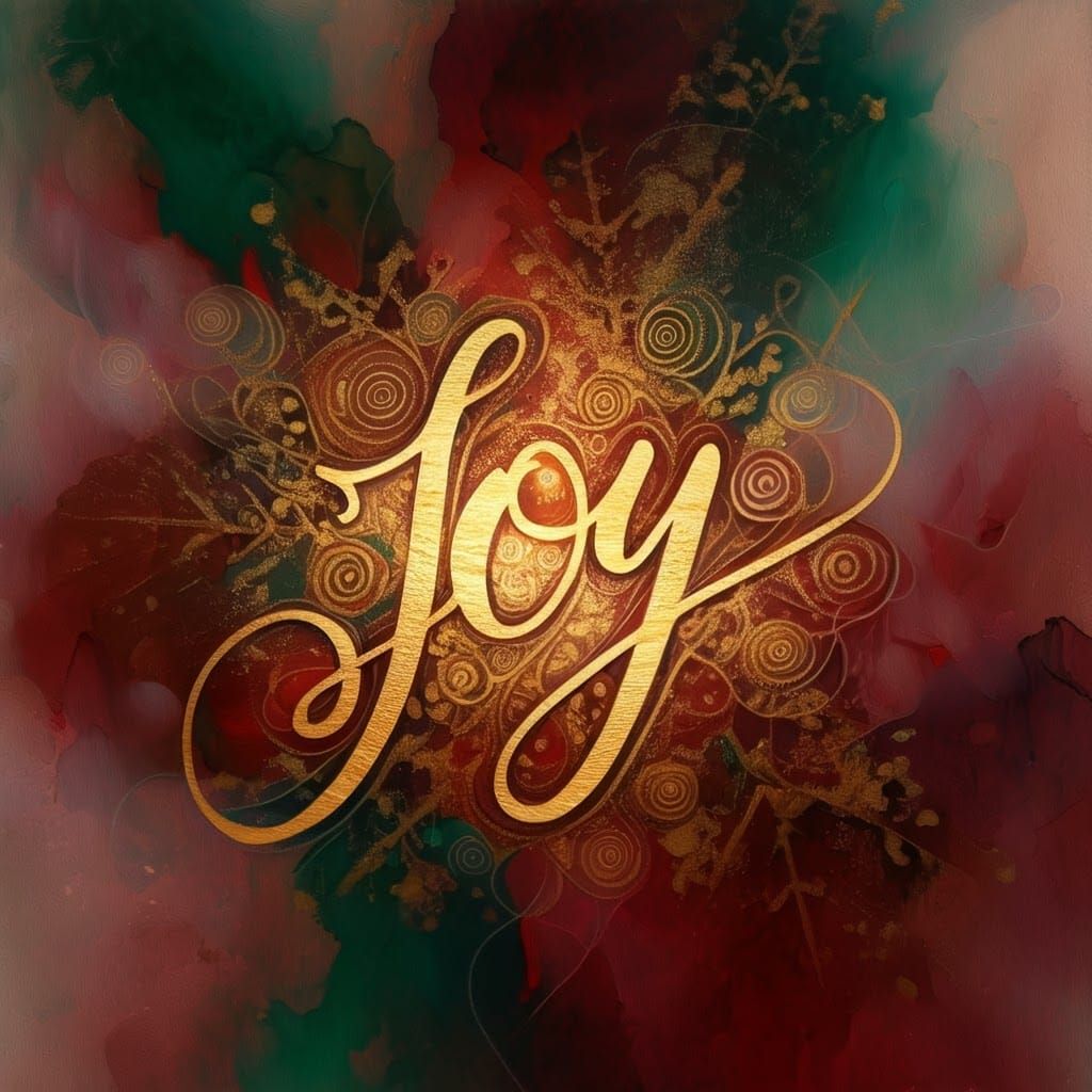 Abstract Christmas Scene with Gold "JOY" Lettering