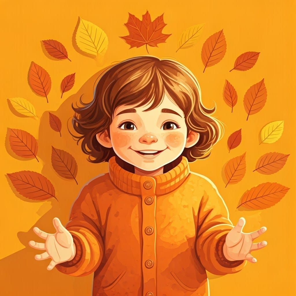 Child Creates Leaf Collage in Beatrix Potter Style