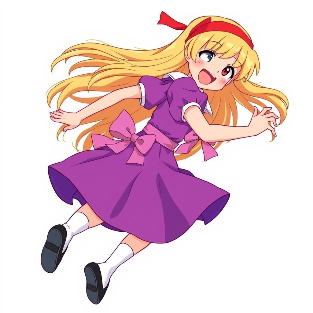Anime Girl Illustration with Flowing Hair and Purple Dress