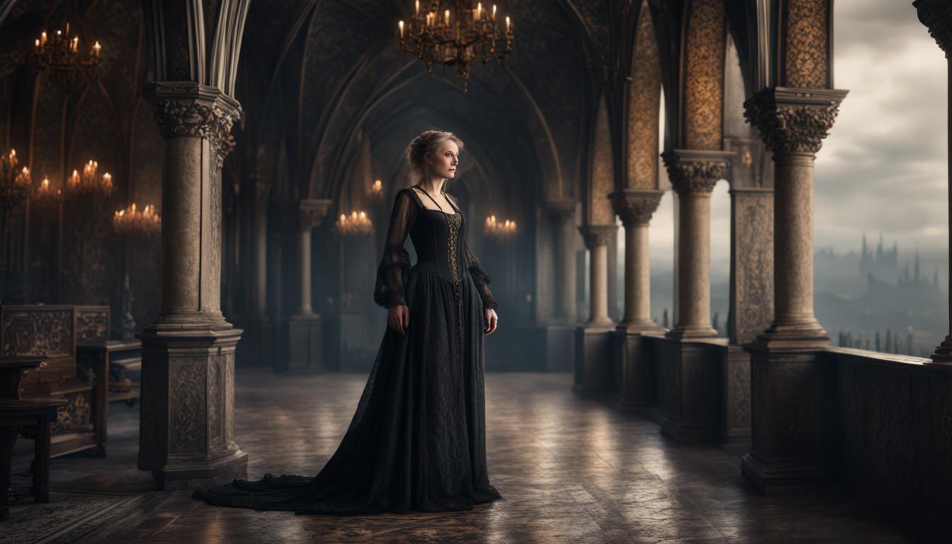 Medieval Lady in Black Lace: Digital Matte Painting