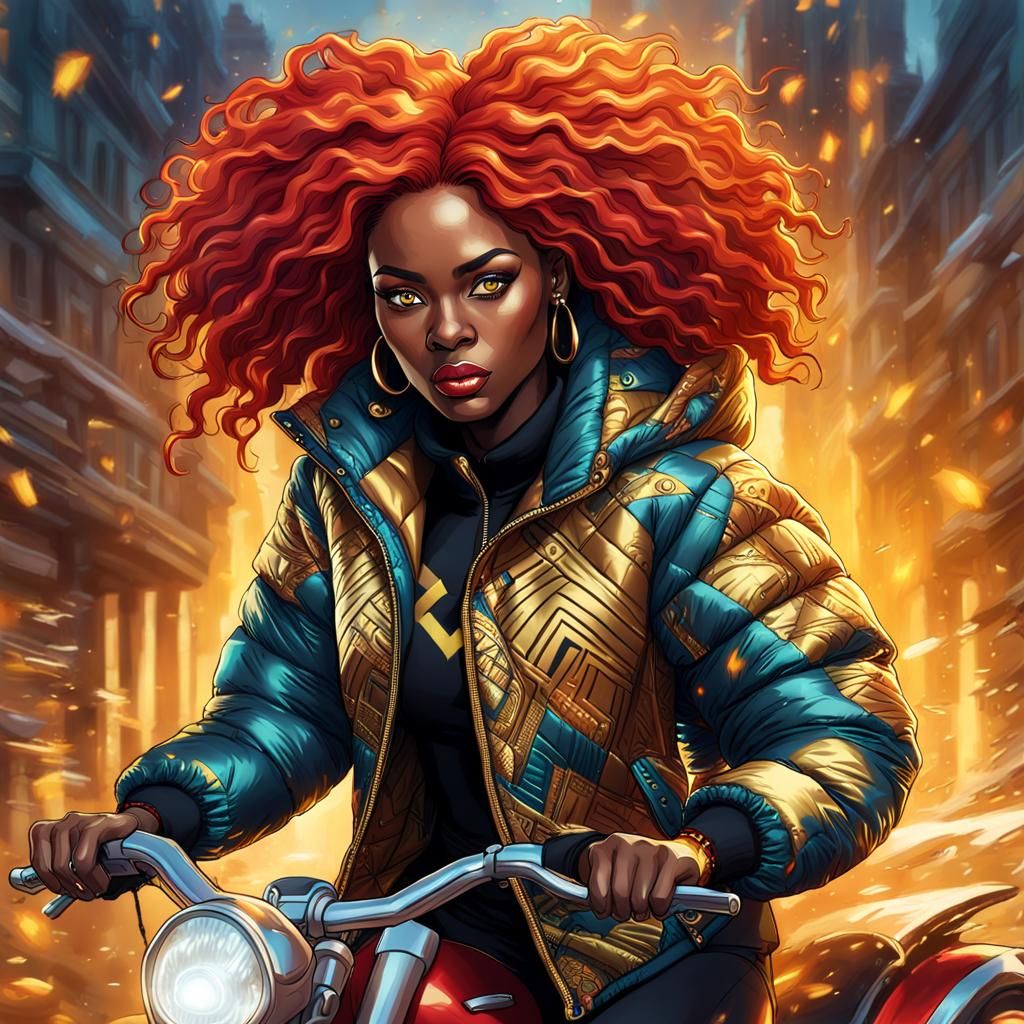 Fantasy African American Woman on Power Bike Art
