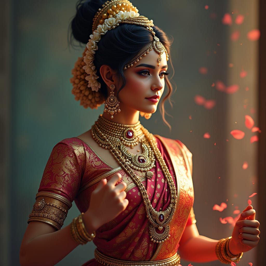 Hyperrealistic Portrait of a Bharatnatyam Dancer in Vibrant,...