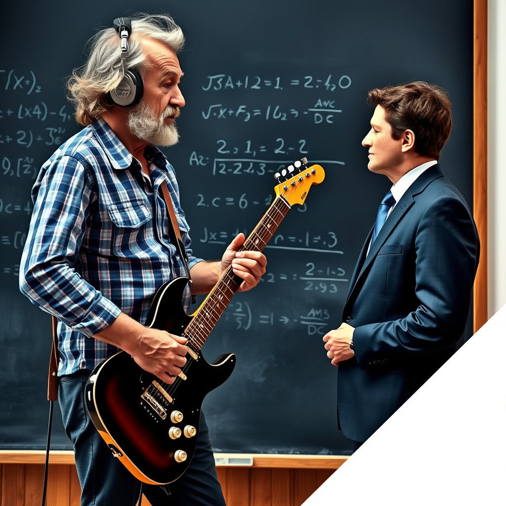 Rock Guitarist Confronts Mathematician: Ultra-Realistic Phot...