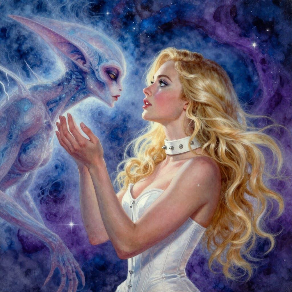 Emma Frost Infatuated with Alien in Cosmic Nebula