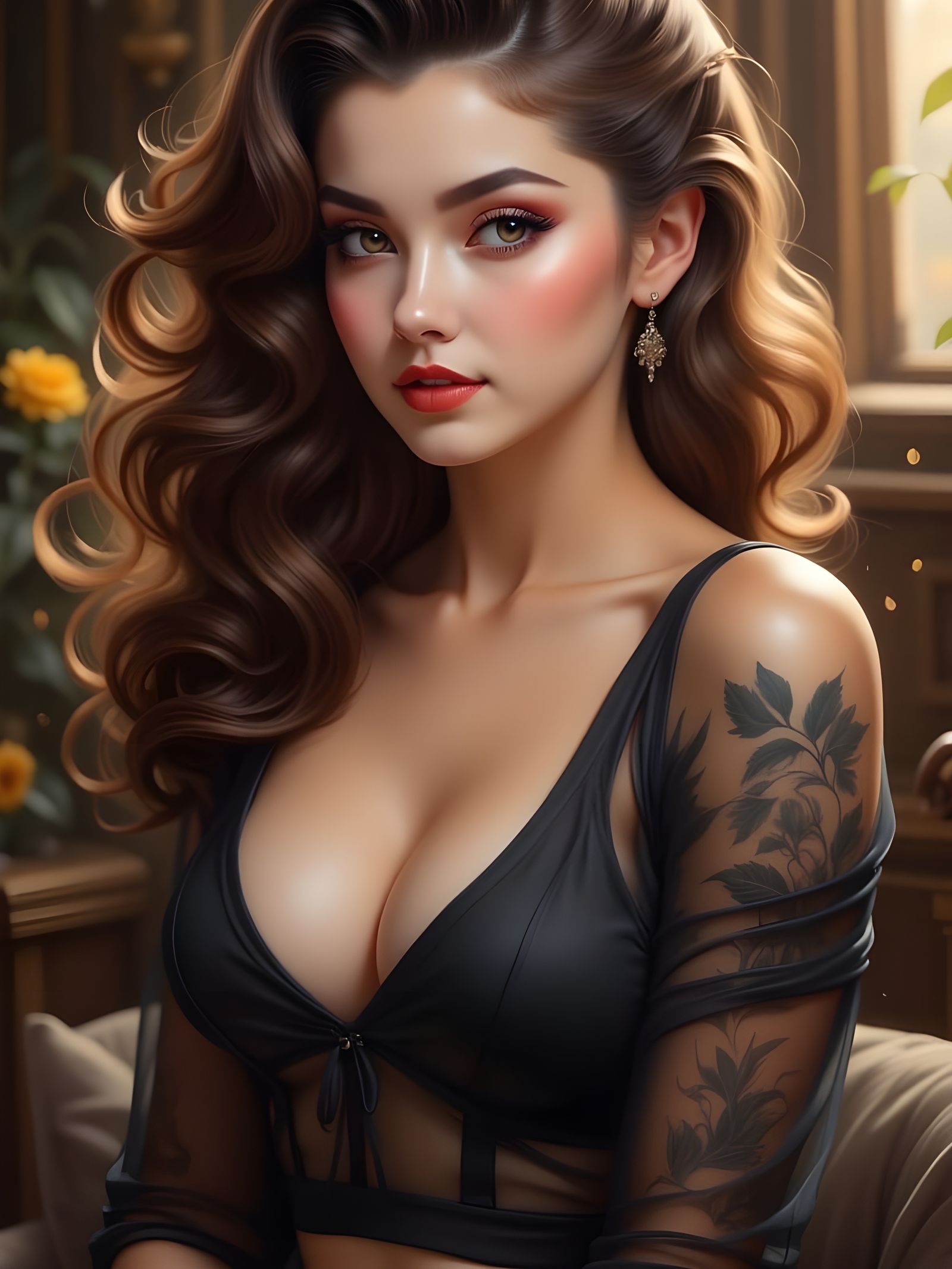 Dreamy Pinup Woman in Cinematic Fantasy Art Style