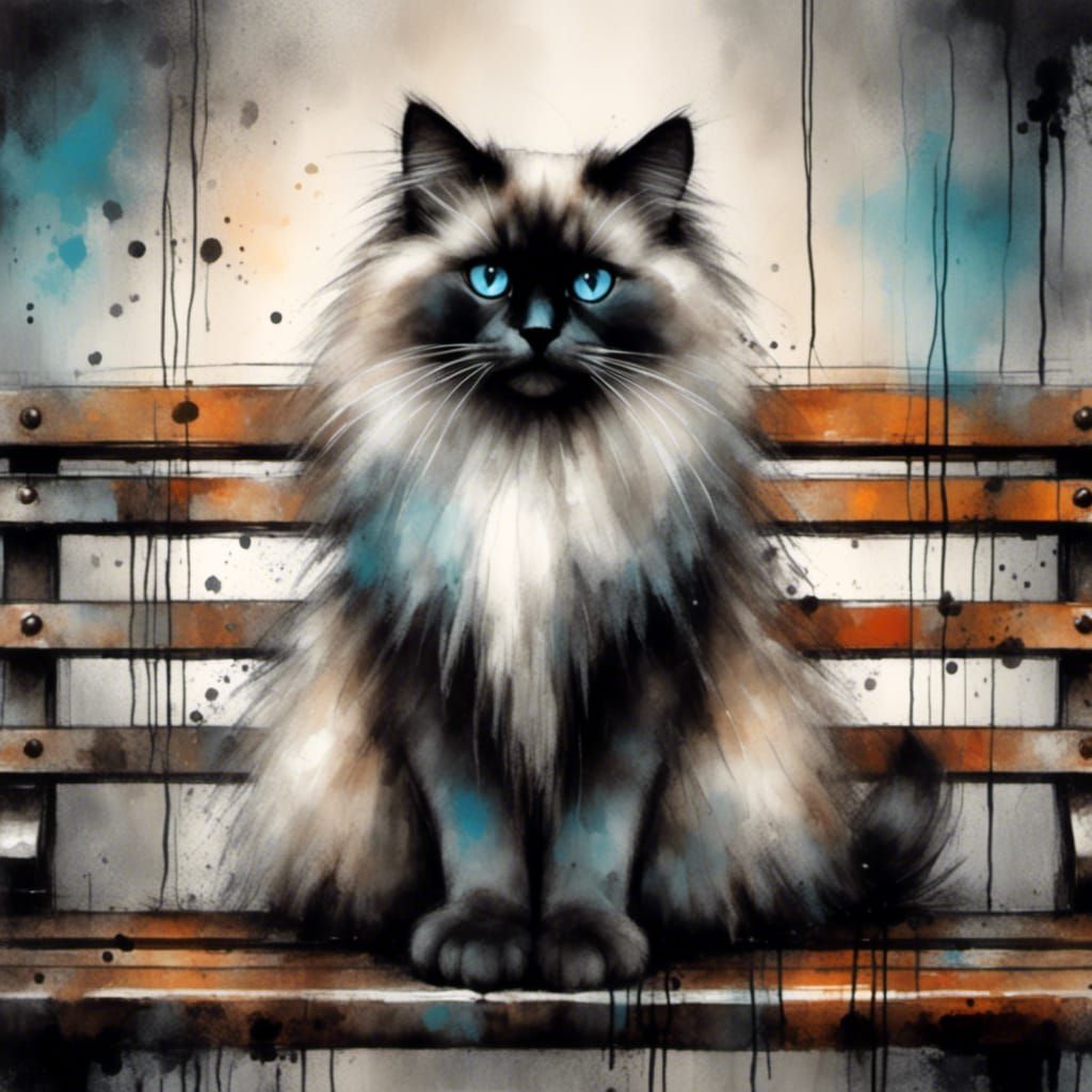 Ragdoll Cat Portrait in Charcoal and Ink