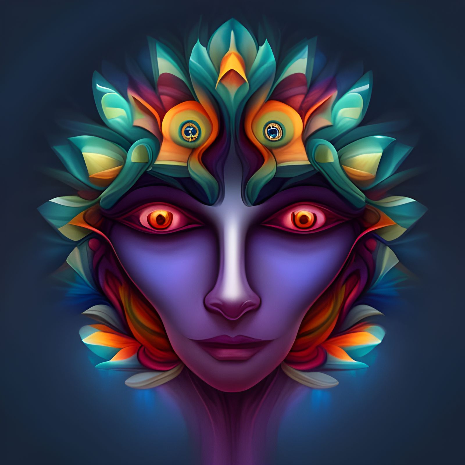 Symmetrical Alien Flower Spirit with Fiery Colors
