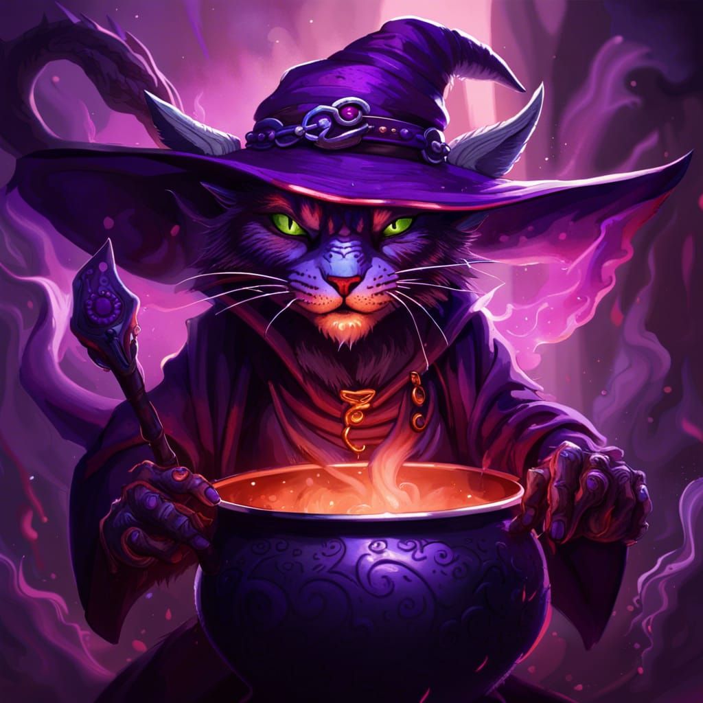 Tabaxi Witch and Dragon in Dark Fantasy Style