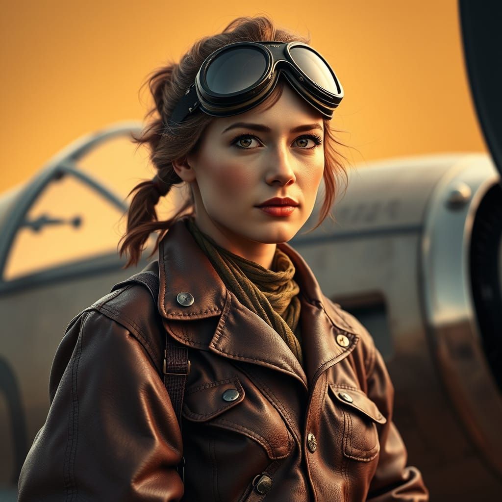 Confident Aviatrix in Vintage Lockheed Vega