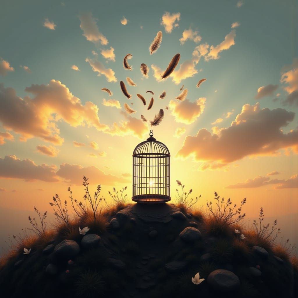 Freedom Unbound: Open Cage at Sunrise