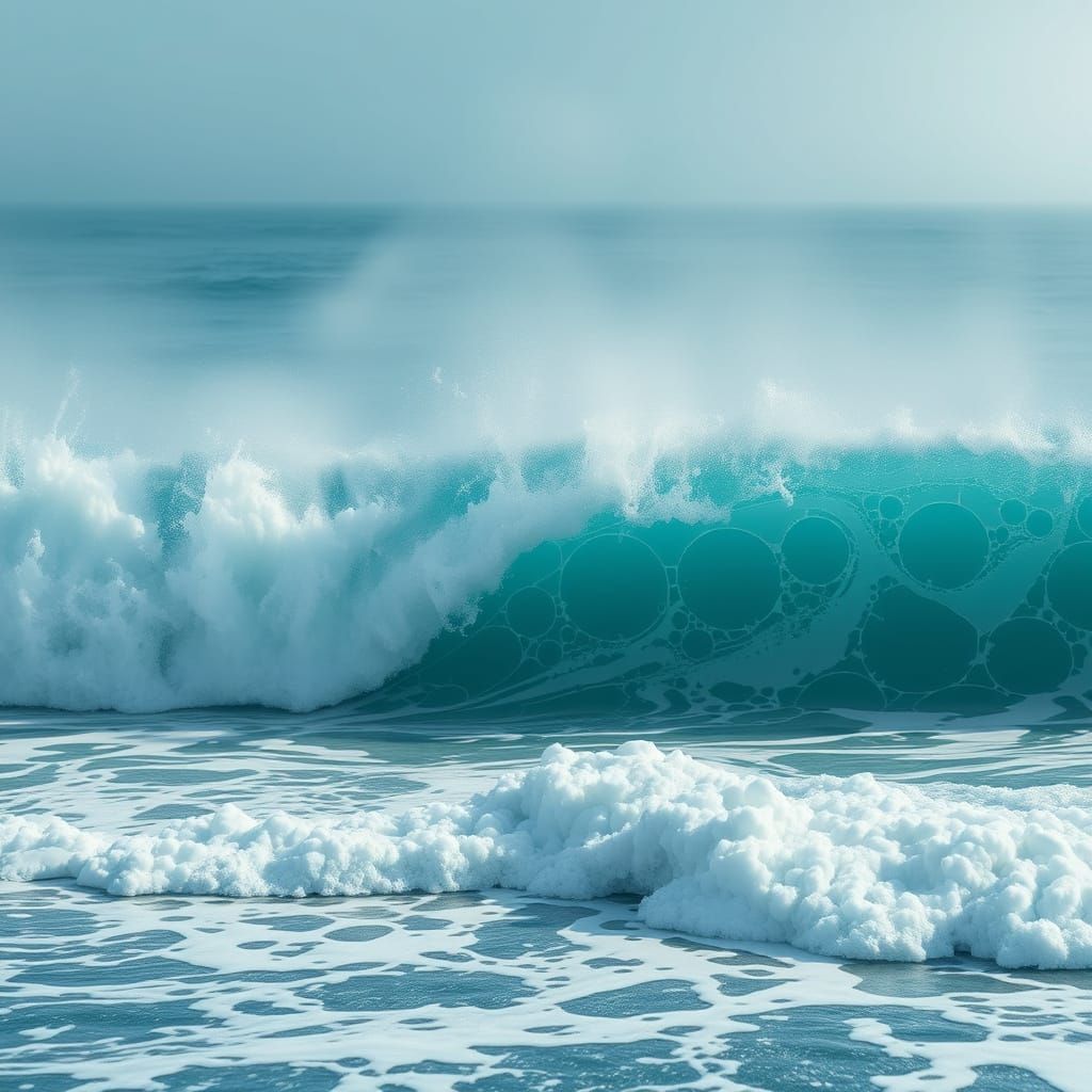 Monochromatic Turquoise Waves in Fantasy Concept Art Style