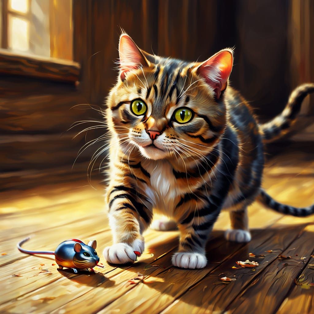 Baroque Still Life: Cat Conquers Toy Mouse