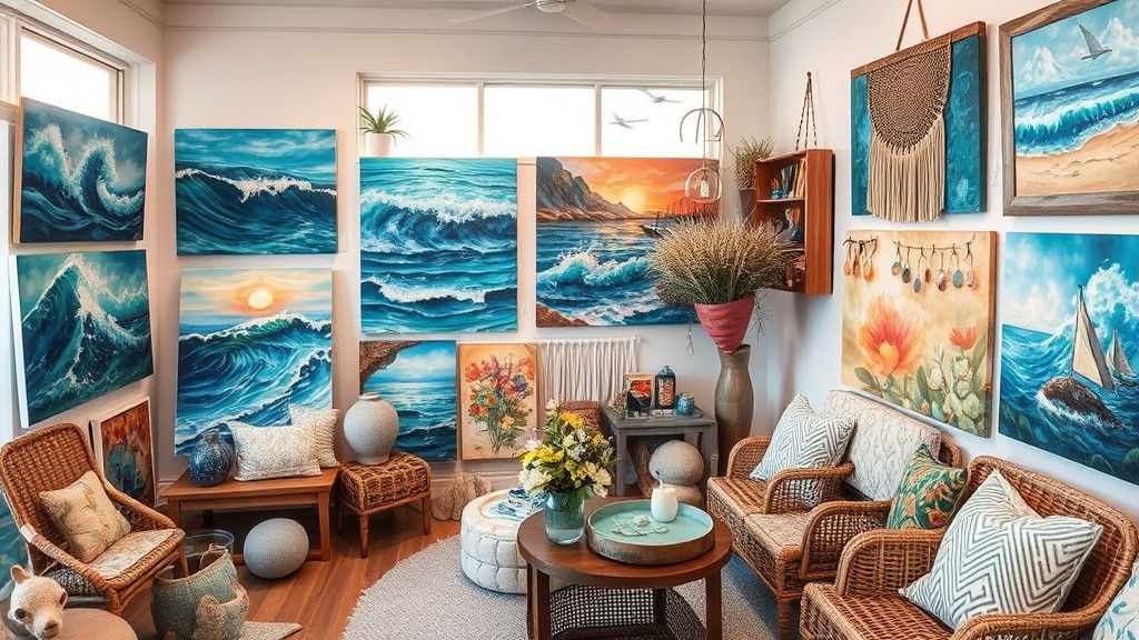 Beachside Art Studio with Marine Life Paintings and Jewelry