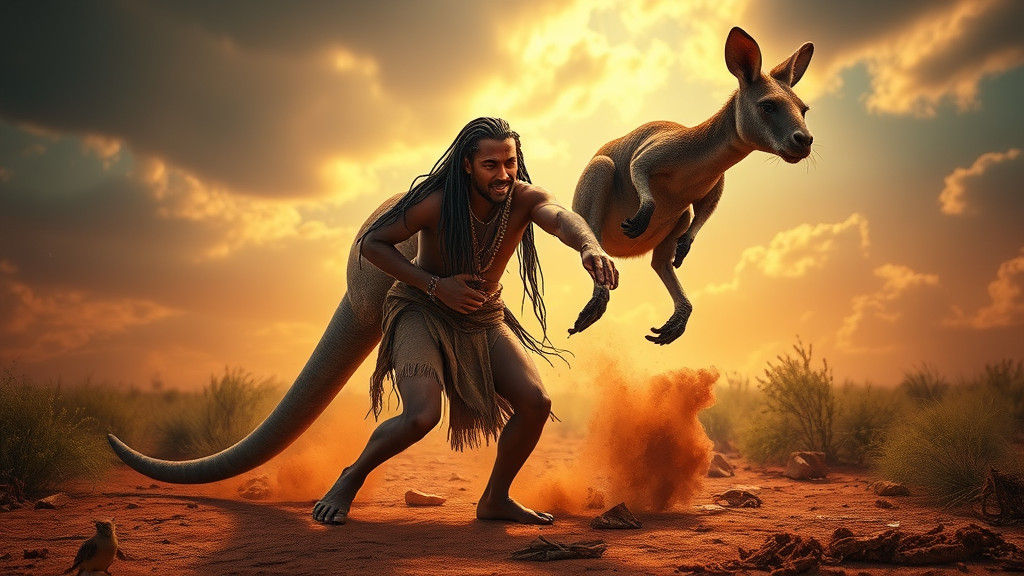 Kangaroo Attack on Indigenous Australian: Cinematic Photo