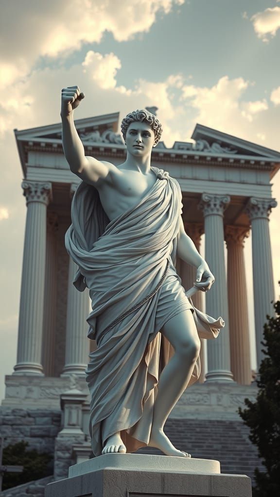 Epic Greek Roman Marble Statue in Ancient Temple