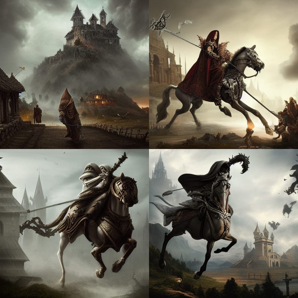 White Knight Chases Grim Reaper: Renaissance Digital Art