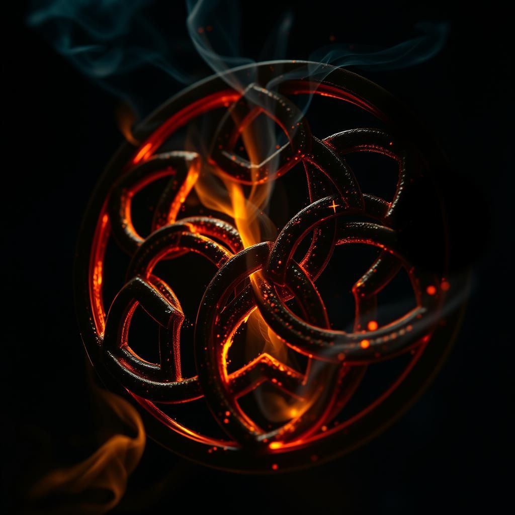 Fiery Celtic Knotwork Design with Ancient Symbols