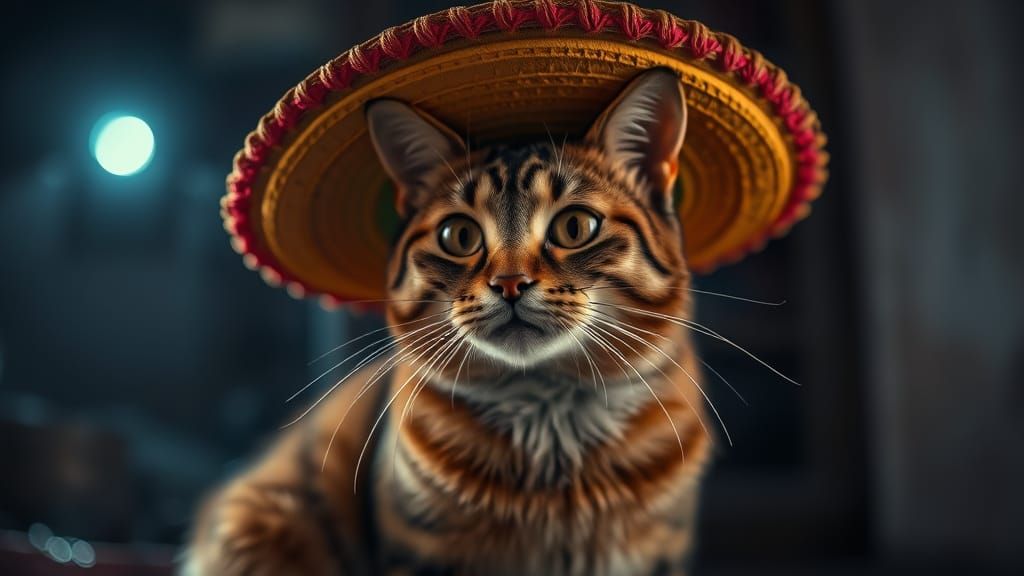 Majestic Cat in Sombrero: Hyperrealistic HDR Portrait