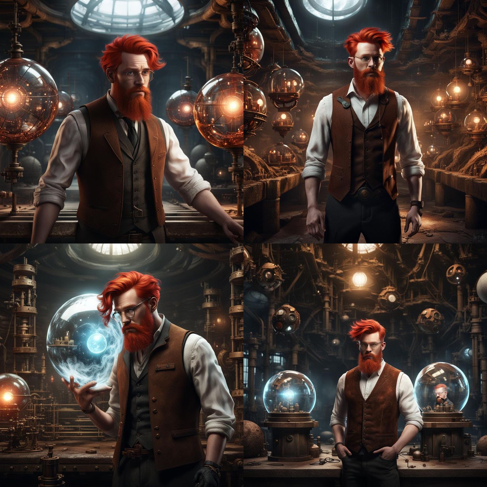 Steampunk Alchemist with Floating Orb in Laboratory
