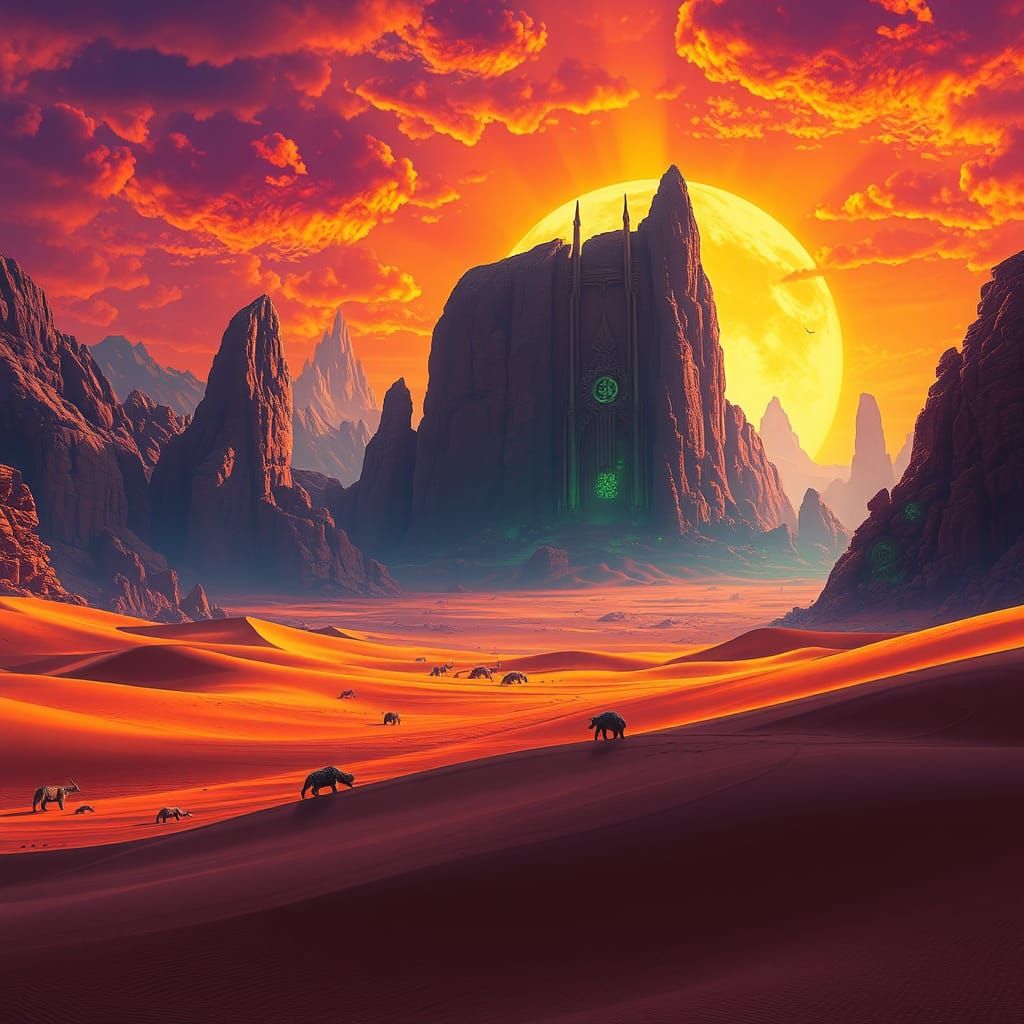 Mystical Alien Desert Landscape: Photorealistic Concept Art