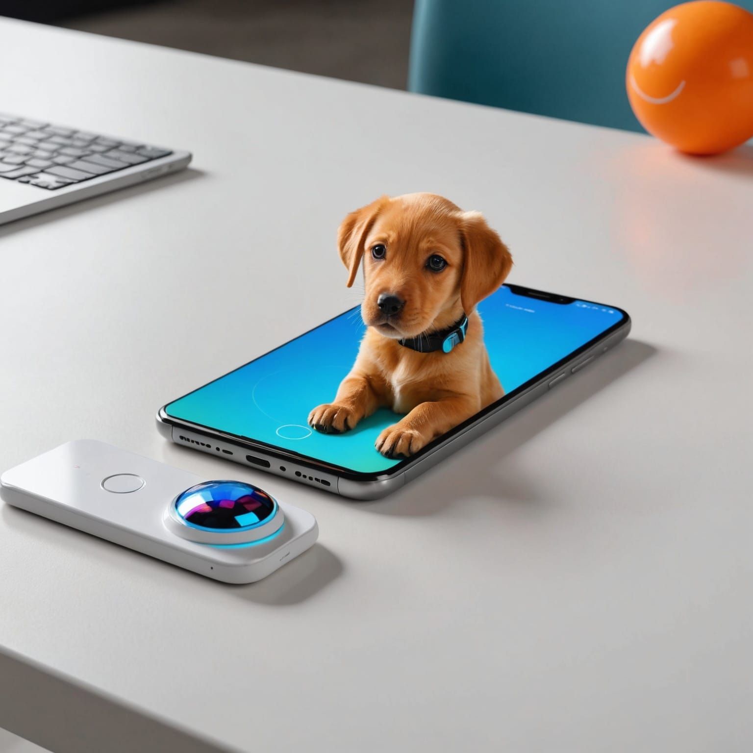 Orange Phone Projecting Hologram of Labrador Puppy