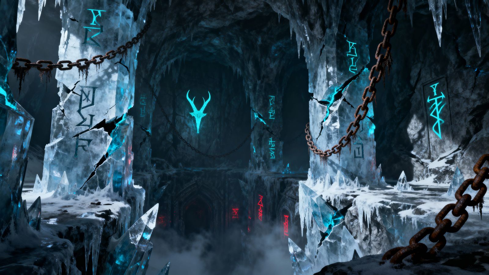Loki's Prison in Niflheim: Dark Fantasy Ice Caverns