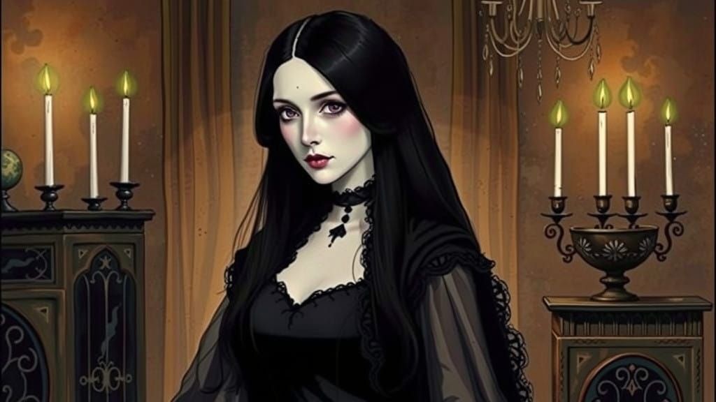 Ethereal Gothic Beauty in a Candlelit Neo-Gothic Sanctuary