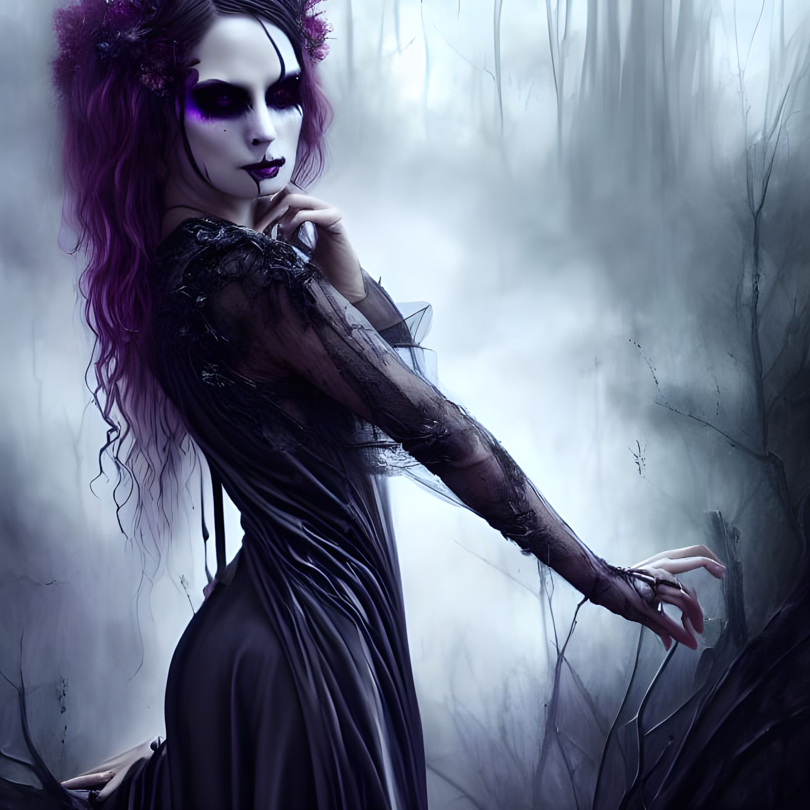 Fantasy Gothic Beauty in Iridescent Nightgown