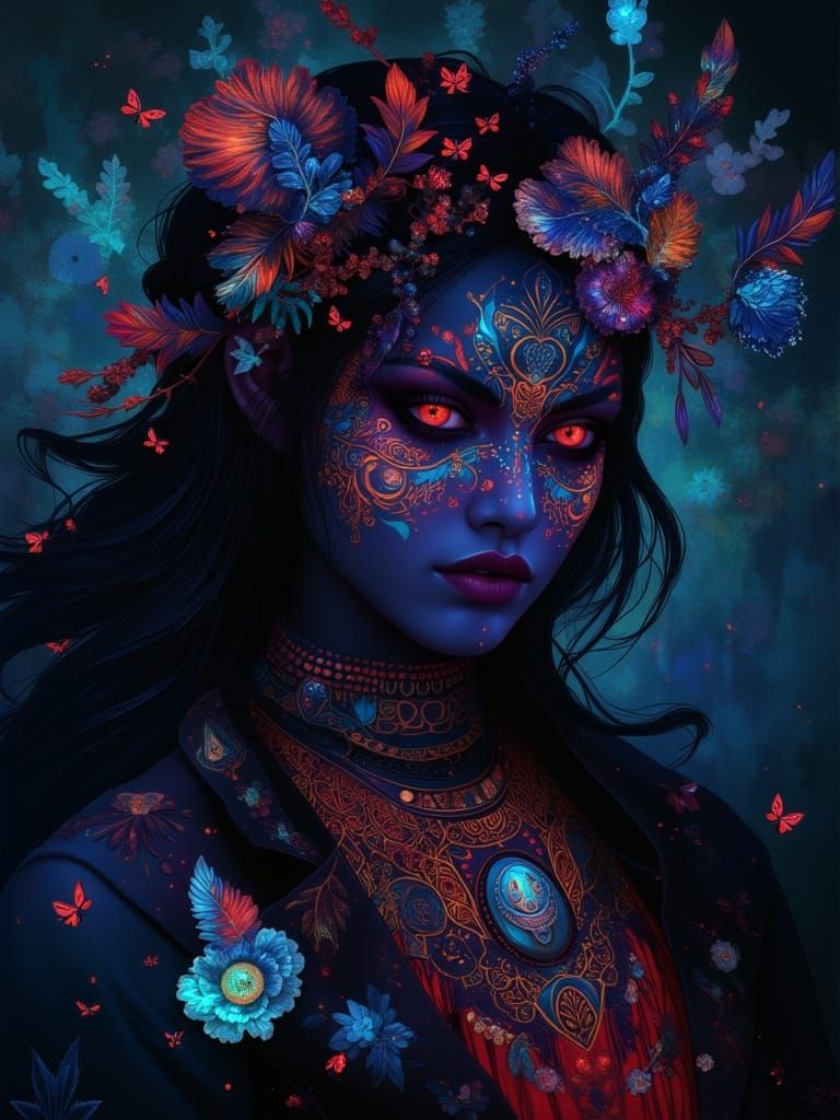 Sensual Shaman Woman Portrait in Mystical Forest
