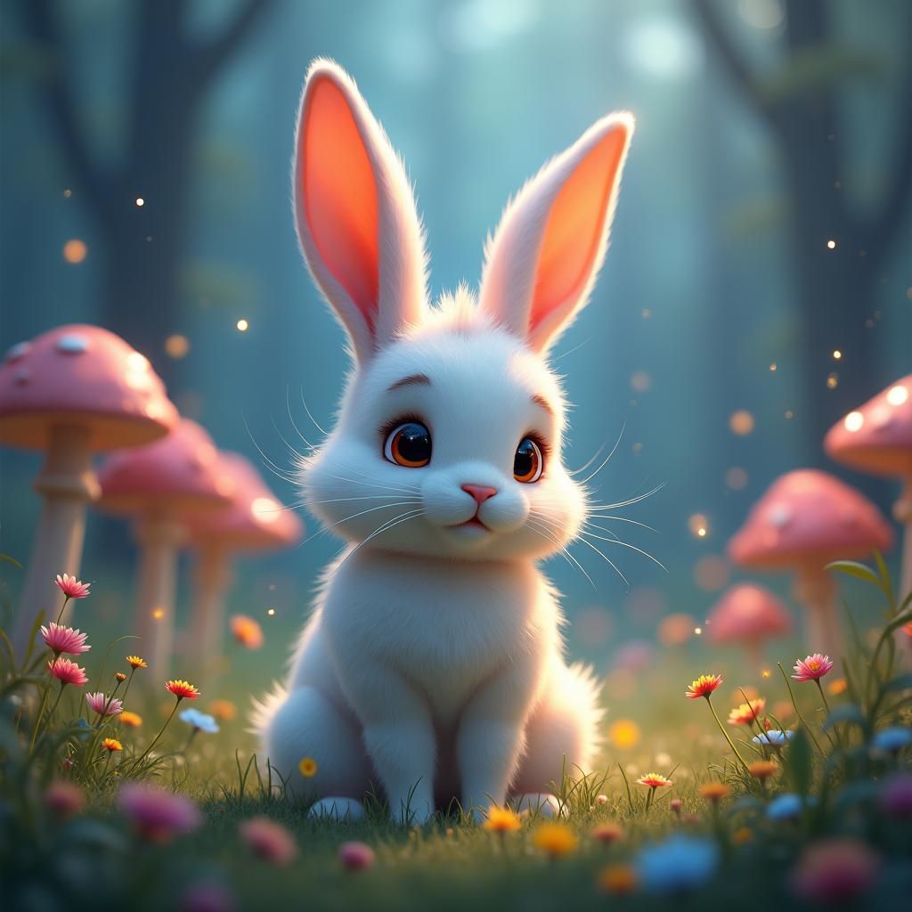 Whimsical Bunny in Enchanted Meadow, Matte Painting