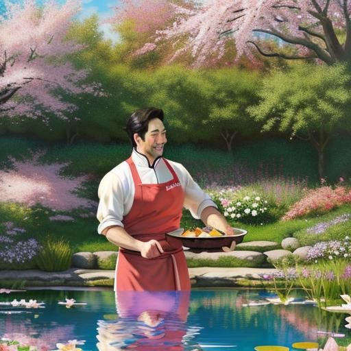 Cherry Blossoms and Chef: Impressionist and Cartoon Styles