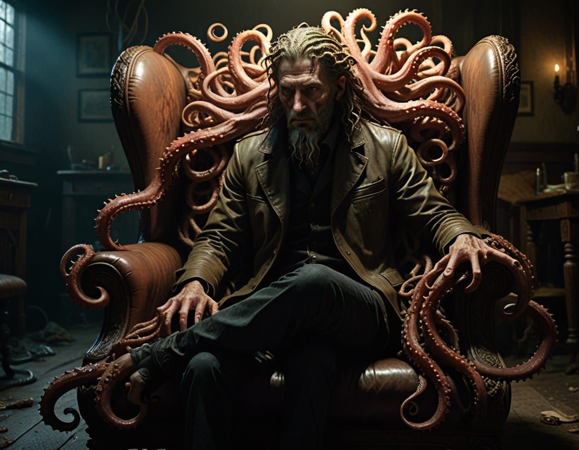 Lovecraftian Horror: Tentacles Ensnare Man in Decaying Loung...