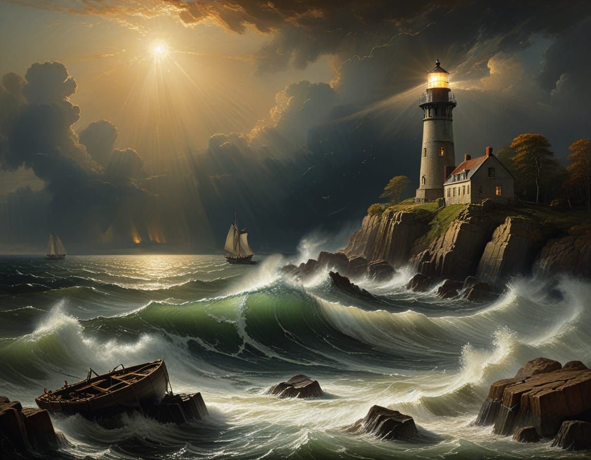 Lighthouse Standing Tall Against Turbulent Waves