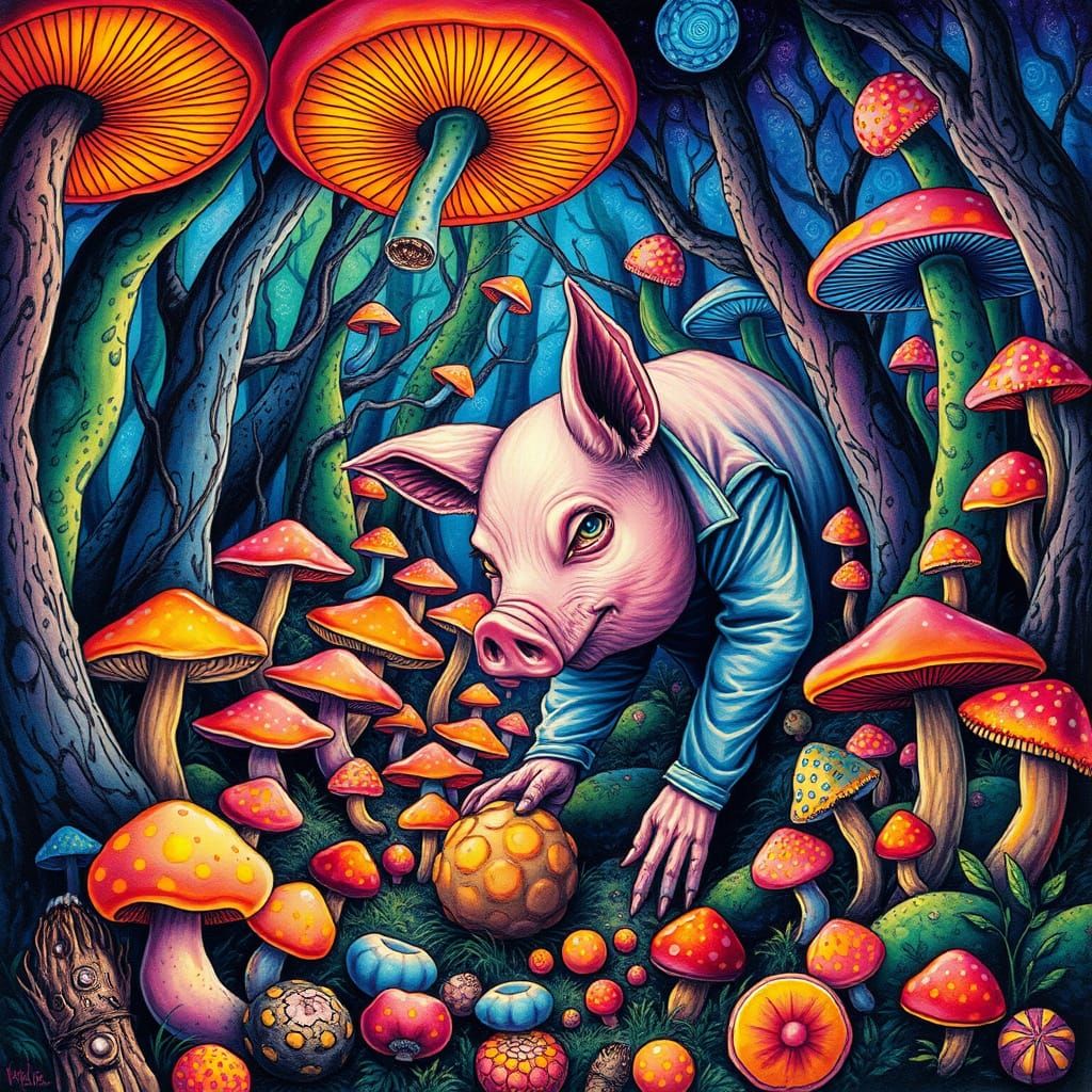 Surreal Forest Scene in Vibrant Psychedelic Colors