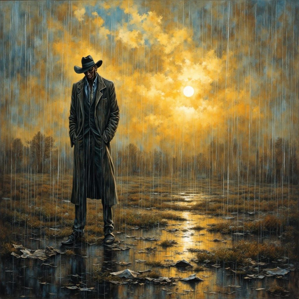 Dark Stalker in Rain: Impasto Oil Painting