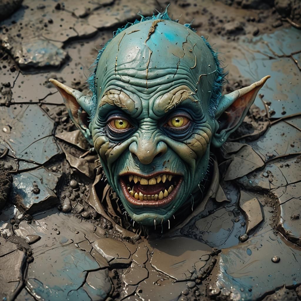 Ugly Goblin Crying in Mud: Fantastical Concept Art