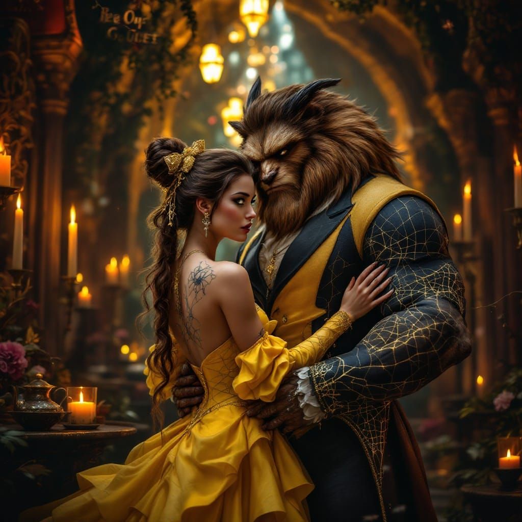 Goth Princess Belle in Dark Castle with the Beast
