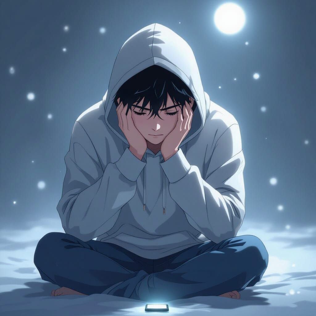 Brooding Anime Character in Moonlight, Shinkai Style