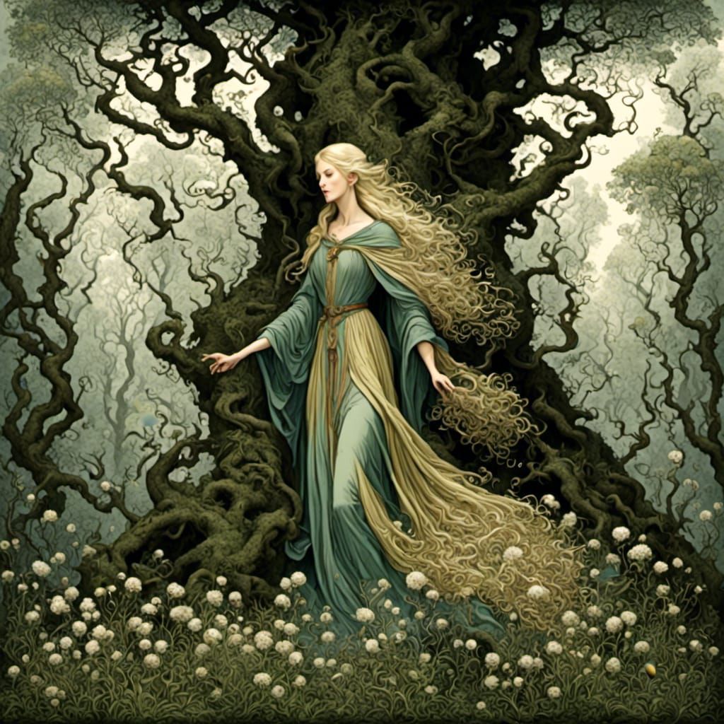 Enchanted Spring Forest Druid: Illuminated Fantasy Art
