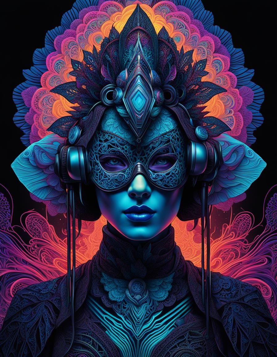 Psychedelic Cubist Woman in UV Black Light