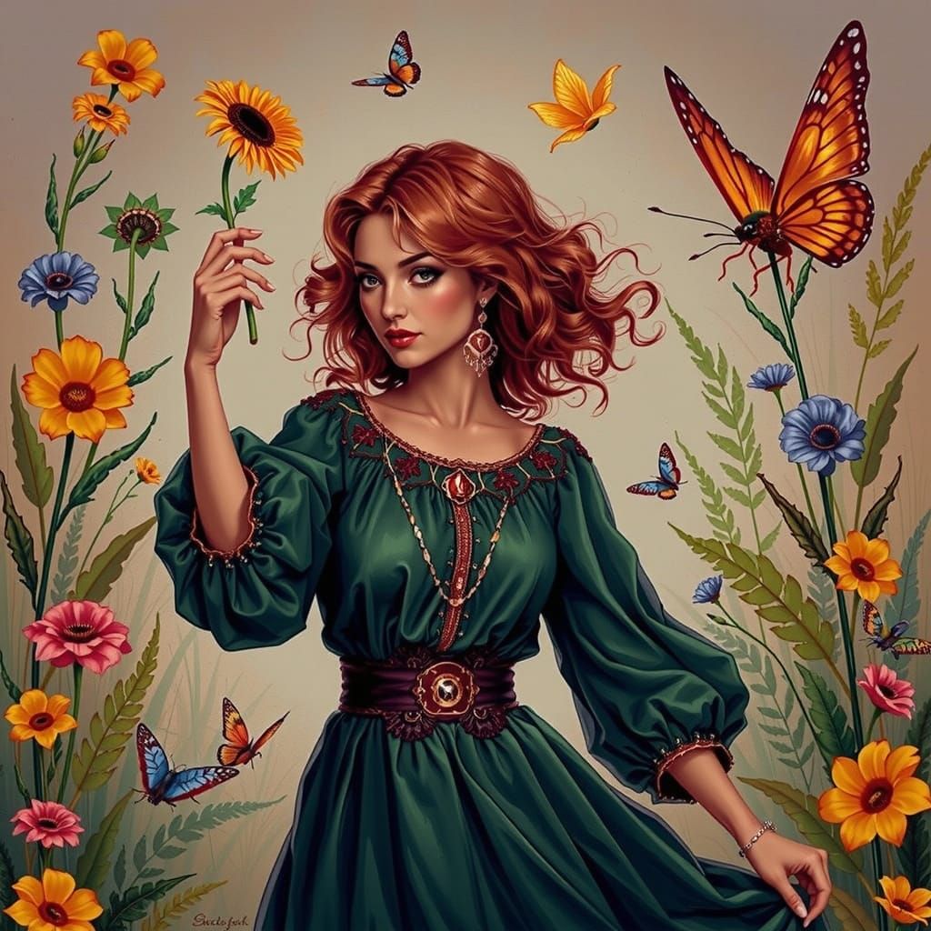 Intricate Botanic Patterns in Gilded Green and Teal