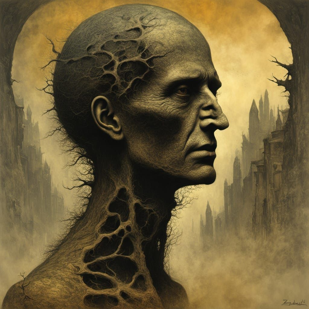 Ethereal Figure in Distressed Landscape