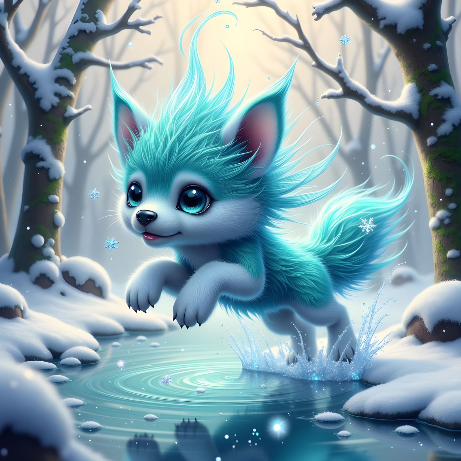 Whimsical Crystal Puppy in Winter Wonderland