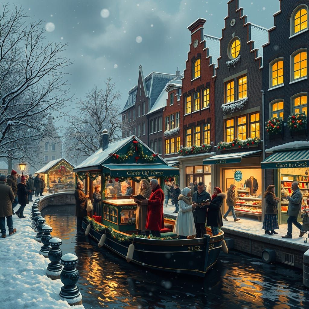 Cozy Christmas Carol Singers in a Snowy City Scene