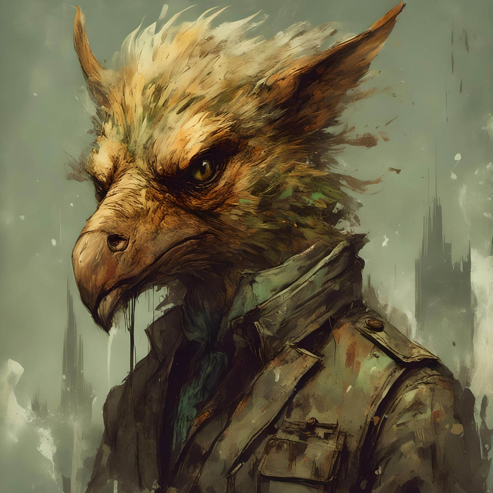 <lora:Macabre:1.0> character is a griffin who is a handyman ...